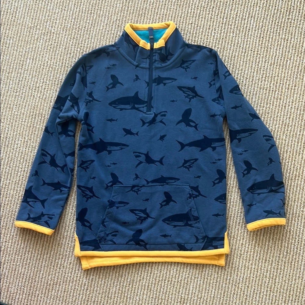 Fat Face Blue yellow shark print sweatshirt half zip Henley boys 8-9y